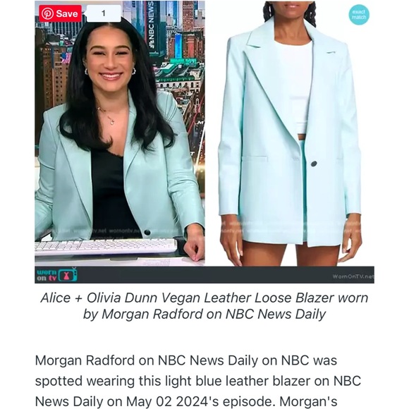 Alice + Olivia Dunn Vegan Leather Roll Cuff Blue Breeze Blazer Jacket - Picture 9 of 17